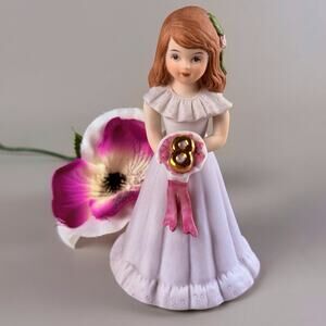 Growing Up Birthday Girls 8 Brown Hair Enesco Pink Dress Figurine 5”